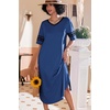 image:imageEkouaer Nightgowns for Women Long Nightgown Plus Size Moo Moos House Dress  Color Block Sleep Dress Short Sleeve Sleepwear V Neck Loungewear Oversized Lounge Dress M5XL Daily Wear Sleep HomeBlue