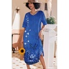 image:imageEkouaer Nightgowns for Women Long Nightgown Plus Size Moo Moos House Dress  Color Block Sleep Dress Short Sleeve Sleepwear V Neck Loungewear Oversized Lounge Dress M5XL Daily Wear Sleep HomeBlue Ethnic Style