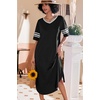 image:imageEkouaer Nightgowns for Women Long Nightgown Plus Size Moo Moos House Dress  Color Block Sleep Dress Short Sleeve Sleepwear V Neck Loungewear Oversized Lounge Dress M5XL Daily Wear Sleep HomeBlack