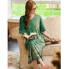 image:imageEkouaer Nightgowns for Women Long Nightgown Plus Size Moo Moos House Dress  Color Block Sleep Dress Short Sleeve Sleepwear V Neck Loungewear Oversized Lounge Dress M5XL Daily Wear Sleep HomeGreen Ethnic Style