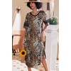 image:imageEkouaer Nightgowns for Women Long Nightgown Plus Size Moo Moos House Dress  Color Block Sleep Dress Short Sleeve Sleepwear V Neck Loungewear Oversized Lounge Dress M5XL Daily Wear Sleep HomeBrown Leopard Print2