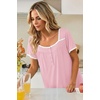 image:imageEkouaer Nightgowns for Women Short Sleeve Night Gowns Button Sleep Shirts  Short Sleeve Moo Moos with Pockets Lace Trim Sleep Dress Ruffles Night Dress Sweet Sleepwear Daily Sleep Garden DatePink
