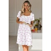 image:imageEkouaer Nightgowns for Women Short Sleeve Night Gowns Button Sleep Shirts  Short Sleeve Moo Moos with Pockets Lace Trim Sleep Dress Ruffles Night Dress Sweet Sleepwear Daily Sleep Garden DateWhite Flowers