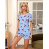 image:imageEkouaer Pajamas for Womens Set 2 Piece Soft Sleepwear Chest Pocket  Comfy Pjs Casual Lounge Set Short Sleeve Tops and Drawstring Shorts Loungewear for Spring Summer Fall WinterBluecherry