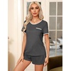 image:imageEkouaer Pajamas for Womens Set 2 Piece Soft Sleepwear Chest Pocket  Comfy Pjs Casual Lounge Set Short Sleeve Tops and Drawstring Shorts Loungewear for Spring Summer Fall WinterGrey