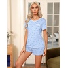 image:imageEkouaer Pajamas for Womens Set 2 Piece Soft Sleepwear Chest Pocket  Comfy Pjs Casual Lounge Set Short Sleeve Tops and Drawstring Shorts Loungewear for Spring Summer Fall WinterBlueheart Bow