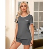image:imageEkouaer Pajamas for Womens Set 2 Piece Soft Sleepwear Chest Pocket  Comfy Pjs Casual Lounge Set Short Sleeve Tops and Drawstring Shorts Loungewear for Spring Summer Fall WinterDark Gray