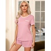 image:imageEkouaer Pajamas for Womens Set 2 Piece Soft Sleepwear Chest Pocket  Comfy Pjs Casual Lounge Set Short Sleeve Tops and Drawstring Shorts Loungewear for Spring Summer Fall WinterPink