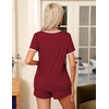 image:imageEkouaer Pajamas for Womens Set 2 Piece Soft Sleepwear Chest Pocket  Comfy Pjs Casual Lounge Set Short Sleeve Tops and Drawstring Shorts Loungewear for Spring Summer Fall WinterWine Red