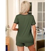 image:imageEkouaer Pajamas for Womens Set 2 Piece Soft Sleepwear Chest Pocket  Comfy Pjs Casual Lounge Set Short Sleeve Tops and Drawstring Shorts Loungewear for Spring Summer Fall WinterArmy Green