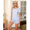image:imageEkouaer Pajamas for Womens Set 2 Piece Soft Sleepwear Chest Pocket  Comfy Pjs Casual Lounge Set Short Sleeve Tops and Drawstring Shorts Loungewear for Spring Summer Fall WinterLight Blue Cat