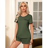 image:imageEkouaer Pajamas for Womens Set 2 Piece Soft Sleepwear Chest Pocket  Comfy Pjs Casual Lounge Set Short Sleeve Tops and Drawstring Shorts Loungewear for Spring Summer Fall WinterArmy Green