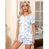 image:imageEkouaer Pajamas for Womens Set 2 Piece Soft Sleepwear Chest Pocket  Comfy Pjs Casual Lounge Set Short Sleeve Tops and Drawstring Shorts Loungewear for Spring Summer Fall WinterWhiteconch Bow
