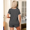 image:imageEkouaer Pajamas for Womens Set 2 Piece Soft Sleepwear Chest Pocket  Comfy Pjs Casual Lounge Set Short Sleeve Tops and Drawstring Shorts Loungewear for Spring Summer Fall WinterGrey