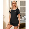 image:imageEkouaer Pajamas for Womens Set 2 Piece Soft Sleepwear Chest Pocket  Comfy Pjs Casual Lounge Set Short Sleeve Tops and Drawstring Shorts Loungewear for Spring Summer Fall WinterBlack