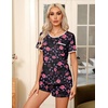 image:imageEkouaer Pajamas for Womens Set 2 Piece Soft Sleepwear Chest Pocket  Comfy Pjs Casual Lounge Set Short Sleeve Tops and Drawstring Shorts Loungewear for Spring Summer Fall WinterBlackpink Flower