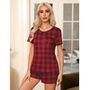 image:imageEkouaer Pajamas for Womens Set 2 Piece Soft Sleepwear Chest Pocket  Comfy Pjs Casual Lounge Set Short Sleeve Tops and Drawstring Shorts Loungewear for Spring Summer Fall WinterRed Plaid