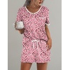 image:imageEkouaer Pajamas for Womens Set 2 Piece Soft Sleepwear Chest Pocket  Comfy Pjs Casual Lounge Set Short Sleeve Tops and Drawstring Shorts Loungewear for Spring Summer Fall WinterPink Leopard Love