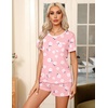 image:imageEkouaer Pajamas for Womens Set 2 Piece Soft Sleepwear Chest Pocket  Comfy Pjs Casual Lounge Set Short Sleeve Tops and Drawstring Shorts Loungewear for Spring Summer Fall WinterPinkwhite Flower