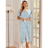 image:imageEkouaer Robes For Women Zipper Bathrobe Short Sleeve Duster With Pockets  Zipper Front House Coat Lightweight Sleepwear Plus Size Loungewear Ladies Nightgown for Mother Postoperative Gown SleepBlue Floral