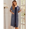 image:imageEkouaer Robes For Women Zipper Bathrobe Short Sleeve Duster With Pockets  Zipper Front House Coat Lightweight Sleepwear Plus Size Loungewear Ladies Nightgown for Mother Postoperative Gown SleepNavy Blue