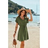 image:imageEkouaer Women Cover Up Casual Swimsuit Coverup Tie Beach Cover Up Dress  V Neck Bathing Suit Cover Up Short Sleeve Drawstring at WaistArmy Green