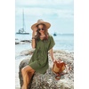 image:imageEkouaer Women Cover Up Casual Swimsuit Coverup Tie Beach Cover Up Dress  V Neck Bathing Suit Cover Up Short Sleeve Drawstring at WaistArmy Green