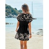 image:imageEkouaer Women Cover Up Casual Swimsuit Coverup Tie Beach Cover Up Dress  V Neck Bathing Suit Cover Up Short Sleeve Drawstring at WaistBalck Beige Foliage