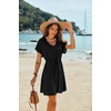 image:imageEkouaer Women Cover Up Casual Swimsuit Coverup Tie Beach Cover Up Dress  V Neck Bathing Suit Cover Up Short Sleeve Drawstring at WaistBlack