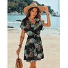 image:imageEkouaer Women Cover Up Casual Swimsuit Coverup Tie Beach Cover Up Dress  V Neck Bathing Suit Cover Up Short Sleeve Drawstring at WaistBlack Leaf
