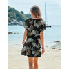image:imageEkouaer Women Cover Up Casual Swimsuit Coverup Tie Beach Cover Up Dress  V Neck Bathing Suit Cover Up Short Sleeve Drawstring at WaistBlack Leaf
