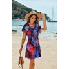 image:imageEkouaer Women Cover Up Casual Swimsuit Coverup Tie Beach Cover Up Dress  V Neck Bathing Suit Cover Up Short Sleeve Drawstring at WaistBlack Red Leaf