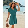 image:imageEkouaer Women Cover Up Casual Swimsuit Coverup Tie Beach Cover Up Dress  V Neck Bathing Suit Cover Up Short Sleeve Drawstring at WaistBlue Green