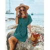 image:imageEkouaer Women Cover Up Casual Swimsuit Coverup Tie Beach Cover Up Dress  V Neck Bathing Suit Cover Up Short Sleeve Drawstring at WaistBlue Green