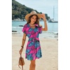 image:imageEkouaer Women Cover Up Casual Swimsuit Coverup Tie Beach Cover Up Dress  V Neck Bathing Suit Cover Up Short Sleeve Drawstring at WaistBlue Rose Leaf