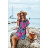 image:imageEkouaer Women Cover Up Casual Swimsuit Coverup Tie Beach Cover Up Dress  V Neck Bathing Suit Cover Up Short Sleeve Drawstring at WaistBlue Rose Leaf