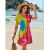 image:imageEkouaer Women Cover Up Casual Swimsuit Coverup Tie Beach Cover Up Dress  V Neck Bathing Suit Cover Up Short Sleeve Drawstring at WaistColored Tie Dye