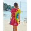 image:imageEkouaer Women Cover Up Casual Swimsuit Coverup Tie Beach Cover Up Dress  V Neck Bathing Suit Cover Up Short Sleeve Drawstring at WaistColored Tie Dye