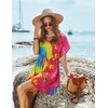 image:imageEkouaer Women Cover Up Casual Swimsuit Coverup Tie Beach Cover Up Dress  V Neck Bathing Suit Cover Up Short Sleeve Drawstring at WaistColored Tie Dye