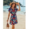 image:imageEkouaer Women Cover Up Casual Swimsuit Coverup Tie Beach Cover Up Dress  V Neck Bathing Suit Cover Up Short Sleeve Drawstring at WaistColorful Leaf