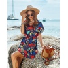 image:imageEkouaer Women Cover Up Casual Swimsuit Coverup Tie Beach Cover Up Dress  V Neck Bathing Suit Cover Up Short Sleeve Drawstring at WaistColorful Leaf
