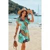 image:imageEkouaer Women Cover Up Casual Swimsuit Coverup Tie Beach Cover Up Dress  V Neck Bathing Suit Cover Up Short Sleeve Drawstring at WaistGreen Black Leaf