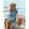 image:imageEkouaer Women Cover Up Casual Swimsuit Coverup Tie Beach Cover Up Dress  V Neck Bathing Suit Cover Up Short Sleeve Drawstring at WaistIndigo Ink Bloom