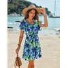 image:imageEkouaer Women Cover Up Casual Swimsuit Coverup Tie Beach Cover Up Dress  V Neck Bathing Suit Cover Up Short Sleeve Drawstring at WaistIndigo Ink Bloom