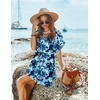 image:imageEkouaer Women Cover Up Casual Swimsuit Coverup Tie Beach Cover Up Dress  V Neck Bathing Suit Cover Up Short Sleeve Drawstring at WaistIndigo Tiedye