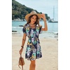 image:imageEkouaer Women Cover Up Casual Swimsuit Coverup Tie Beach Cover Up Dress  V Neck Bathing Suit Cover Up Short Sleeve Drawstring at WaistNavy White Leaf