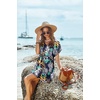 image:imageEkouaer Women Cover Up Casual Swimsuit Coverup Tie Beach Cover Up Dress  V Neck Bathing Suit Cover Up Short Sleeve Drawstring at WaistNavy White Leaf