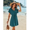 image:imageEkouaer Women Cover Up Casual Swimsuit Coverup Tie Beach Cover Up Dress  V Neck Bathing Suit Cover Up Short Sleeve Drawstring at WaistPeacock Blue