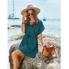 image:imageEkouaer Women Cover Up Casual Swimsuit Coverup Tie Beach Cover Up Dress  V Neck Bathing Suit Cover Up Short Sleeve Drawstring at WaistPeacock Blue
