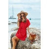 image:imageEkouaer Women Cover Up Casual Swimsuit Coverup Tie Beach Cover Up Dress  V Neck Bathing Suit Cover Up Short Sleeve Drawstring at WaistRed